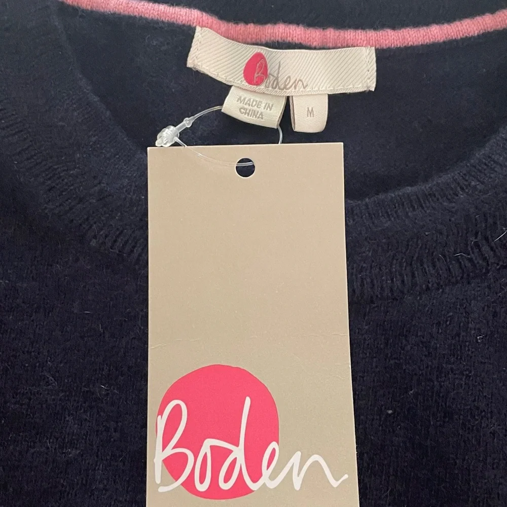 M: BODEN Pure Cashmere Crew Neck Sweater Navy Striped Retro Apres Skii NWT! - Picture 5 of 9